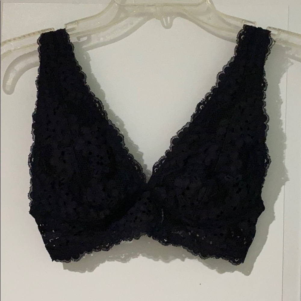 Black unlined lace bralette